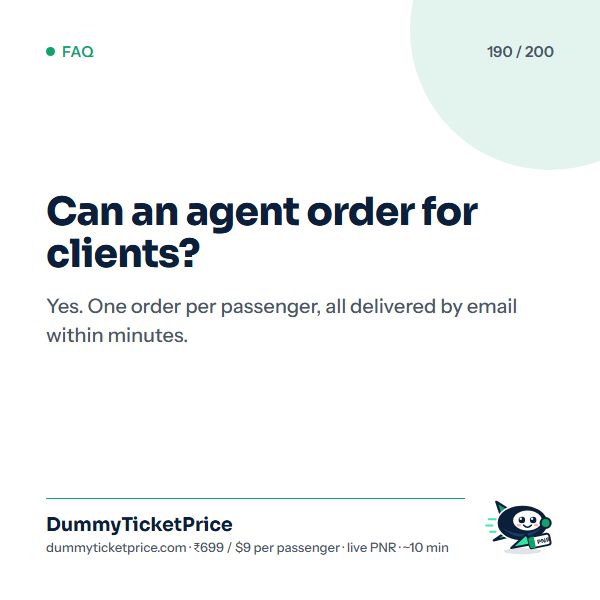 Can an agent order for clients? Yes. One order per passenger, all delivered by email within minutes.
