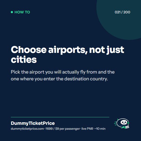 Choose airports, not just cities: how to get a dummy ticket infographic by DummyTicketPrice