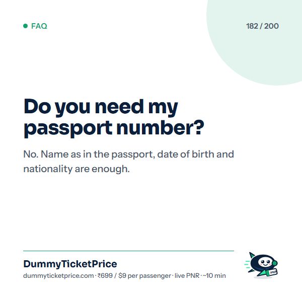 Do you need my passport number? No. Name as in the passport, date of birth and nationality are enough.