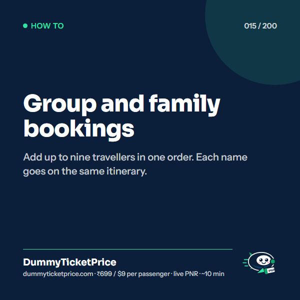 Group and family bookings. Add up to nine travellers in one order. Each name goes on the same itinerary.