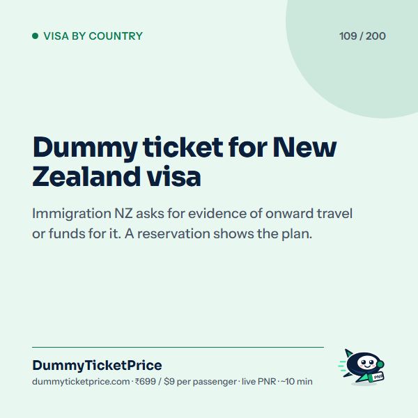 Dummy ticket for New Zealand visa: dummy ticket for visa infographic by DummyTicketPrice