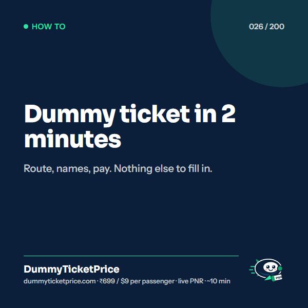 Dummy ticket in 2 minutes. Route, names, pay. Nothing else to fill in.
