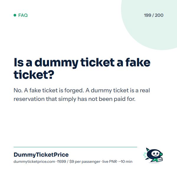 Is a dummy ticket a fake ticket?: dummy ticket FAQ infographic by DummyTicketPrice