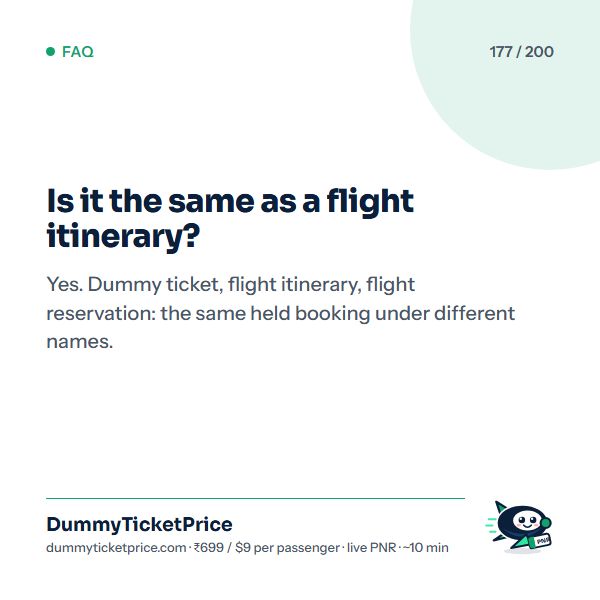 Is it the same as a flight itinerary?: dummy ticket FAQ infographic by DummyTicketPrice