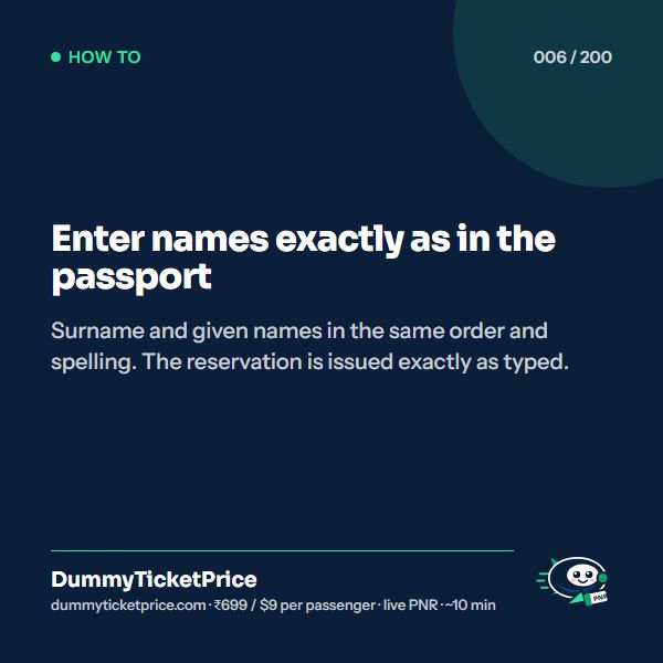 Enter names exactly as in the passport: how to get a dummy ticket infographic by DummyTicketPrice