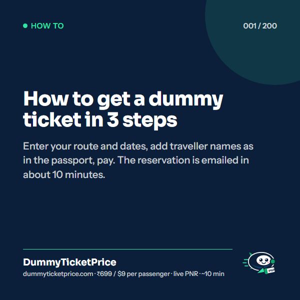How to get a dummy ticket in 3 steps: how to get a dummy ticket infographic by DummyTicketPrice