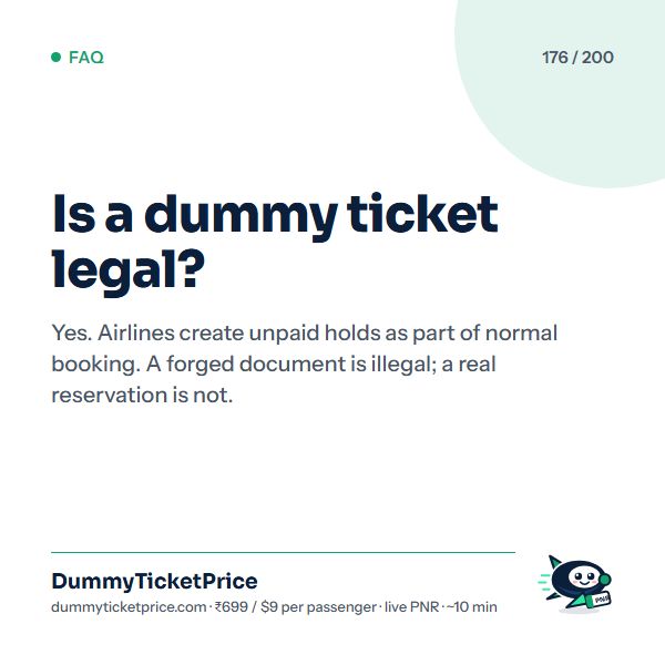 Is a dummy ticket legal?: dummy ticket FAQ infographic by DummyTicketPrice