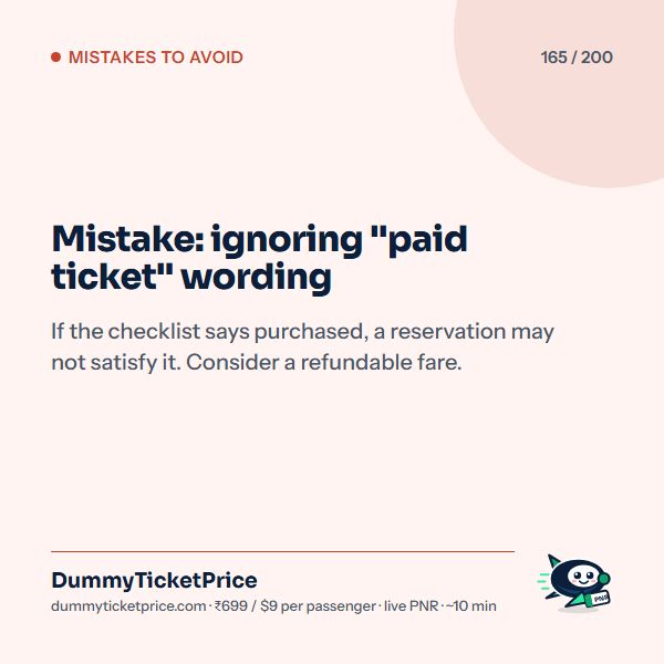 Mistake: ignoring "paid ticket" wording: dummy ticket mistakes infographic by DummyTicketPrice
