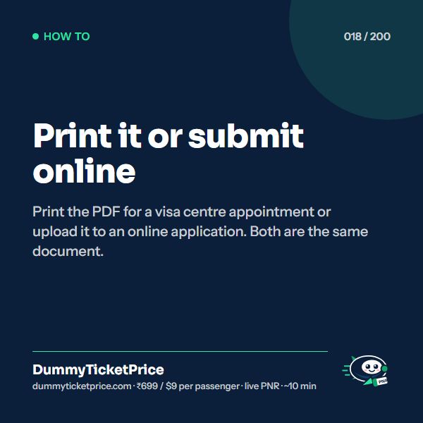 Print it or submit online: how to get a dummy ticket infographic by DummyTicketPrice