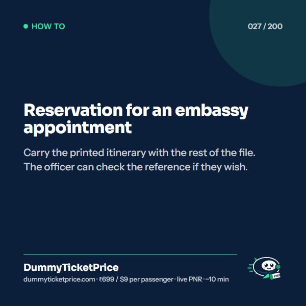 Reservation for an embassy appointment: how to get a dummy ticket infographic by DummyTicketPrice