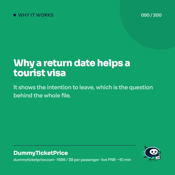Why a return date helps a tourist visa. It shows the intention to leave, which is the question behind the whole file.