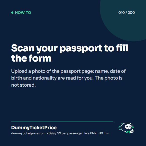Scan your passport to fill the form: how to get a dummy ticket infographic by DummyTicketPrice