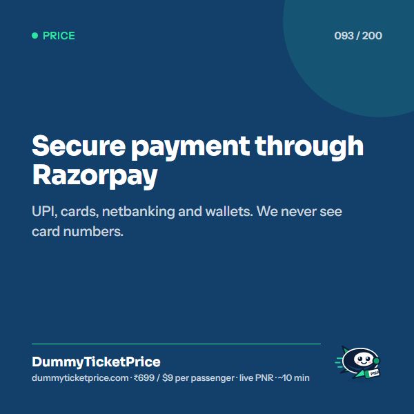 Secure payment through Razorpay. UPI, cards, netbanking and wallets. We never see card numbers.