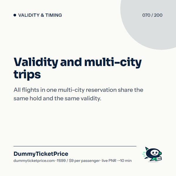 Validity and multi-city trips. All flights in one multi-city reservation share the same hold and the same validity.