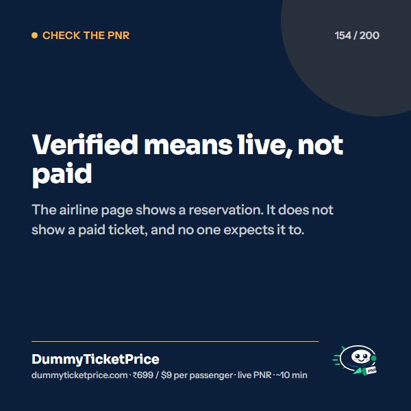 Verified means live, not paid: verify dummy ticket PNR infographic by DummyTicketPrice