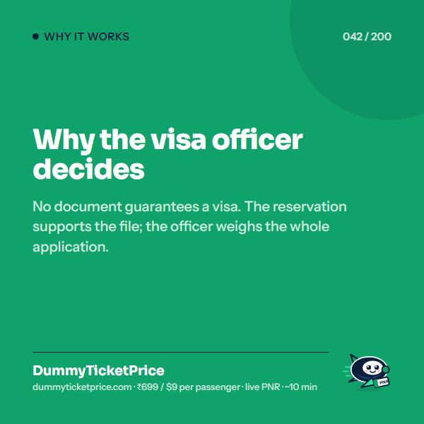 Why the visa officer decides: why use a dummy ticket infographic by DummyTicketPrice